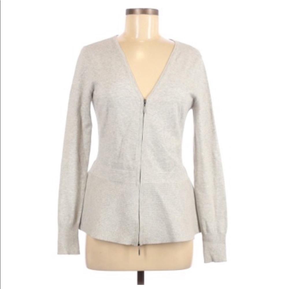 CAbi Gray Long Sleeve Zip Up Peplum Jacket